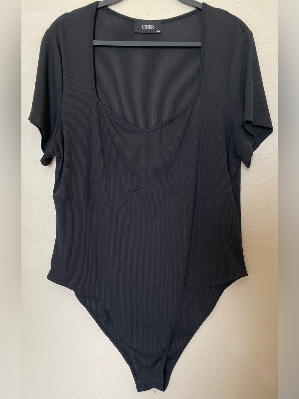 Cider Black Ribbed Scoop Neck Short Sleeve Bodysuit - 3XL